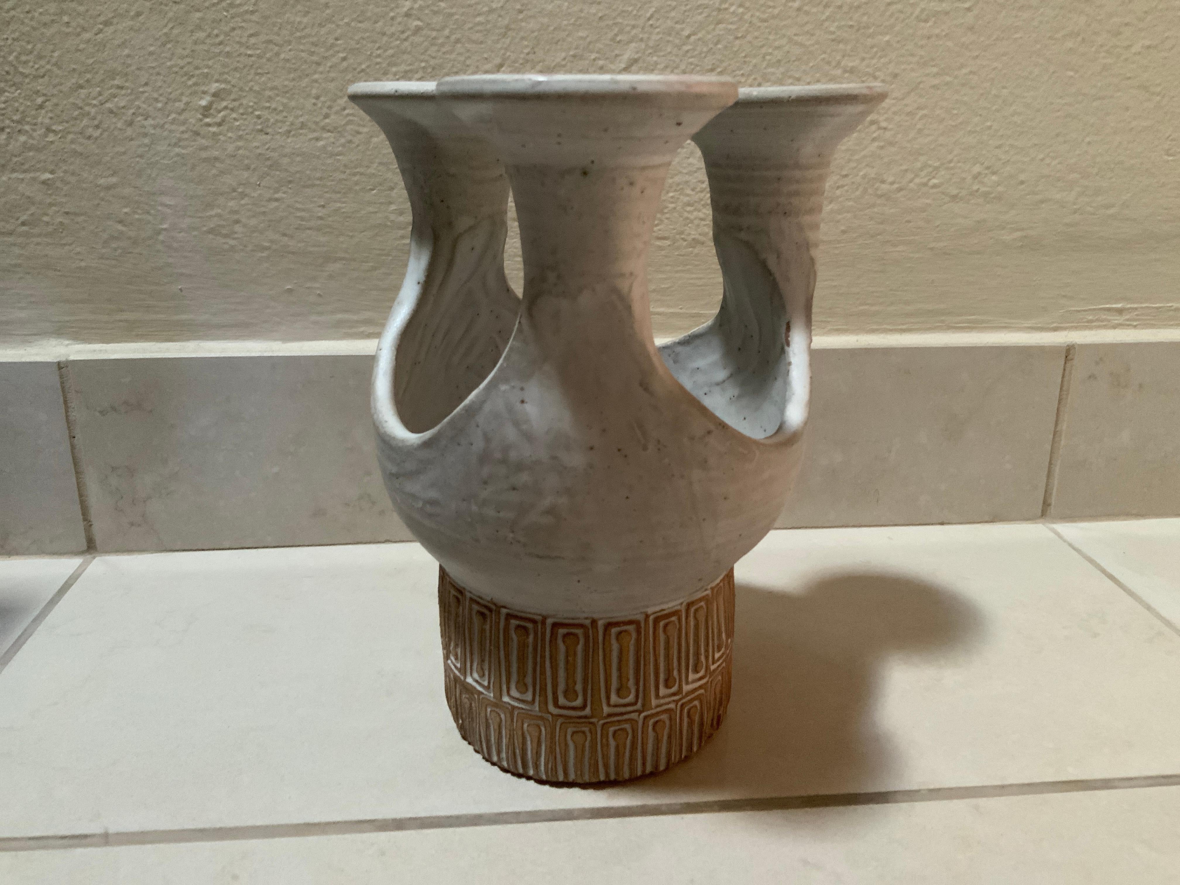 American Los Artesanos Pottery Candleholder Centerpiece For Sale