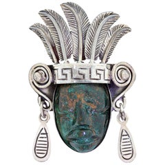 Vintage Los Ballesteros 925 Sterling Silver Taxco Mexico Mayan Face Figural Brooch Pin