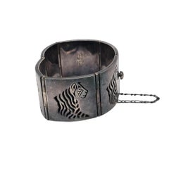 Los Ballesteros Taxco Mexico Sterling Silver Tiger Cut-Out Panel Bracelet #25172