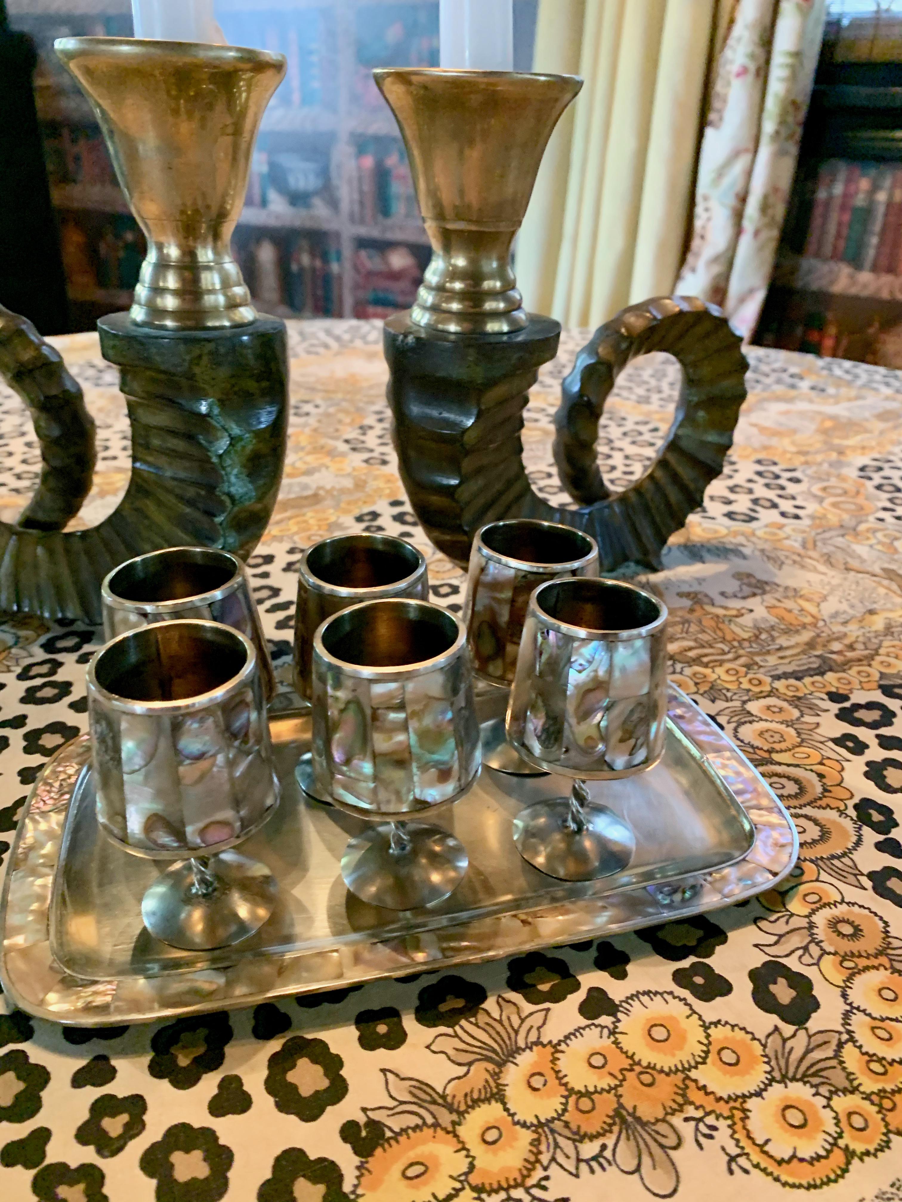7 Piece Mexican Silver Abalone Cordial Set 5