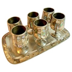 Vintage 7 Piece Mexican Silver Abalone Cordial Set