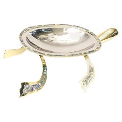 Los Castillo Abalone Brass Silver Plate Centerpiece Serving Bowl Vintage
