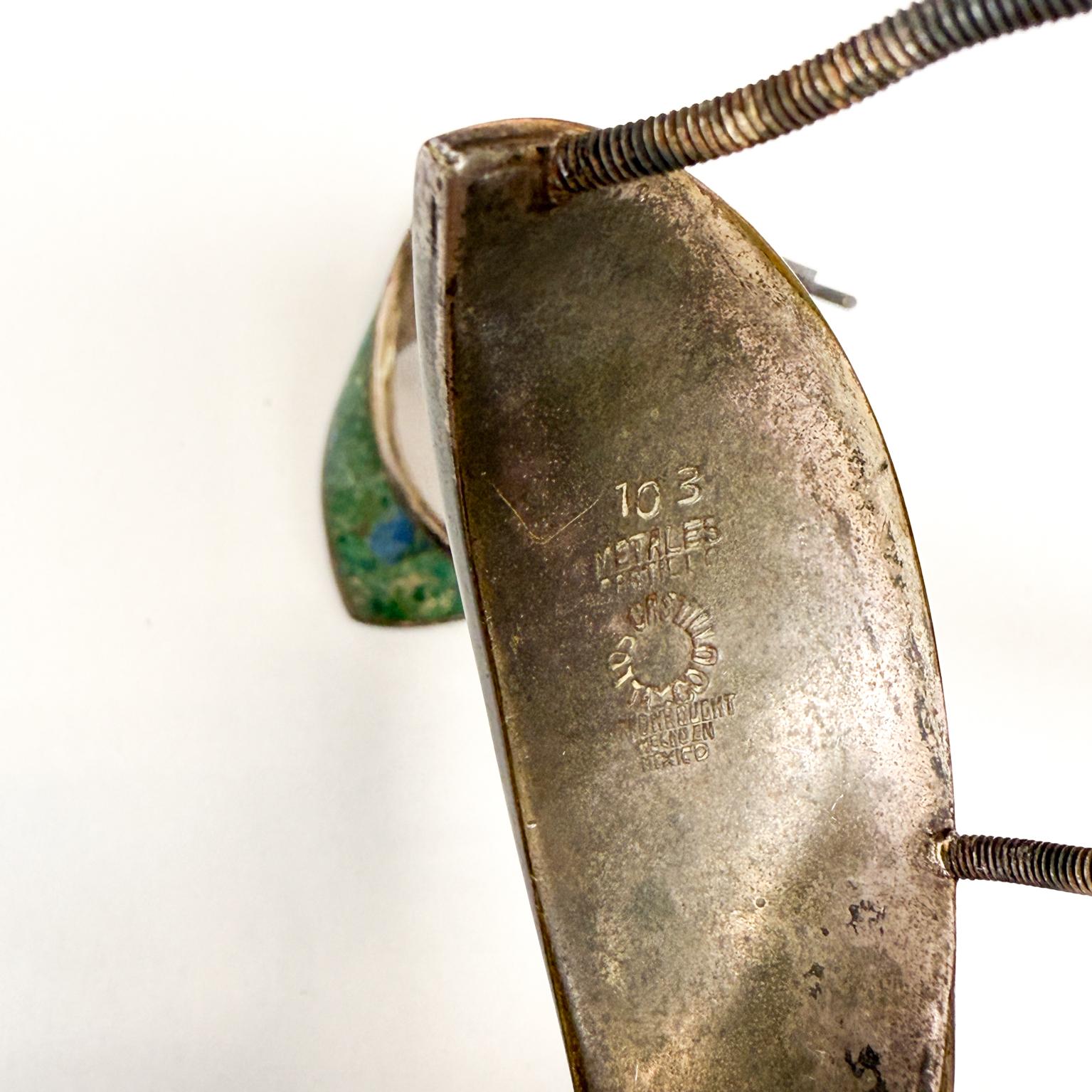 Los Castillo Abstract Fish- Pull Handles Malachite Sterling Mexican Modernist For Sale 4