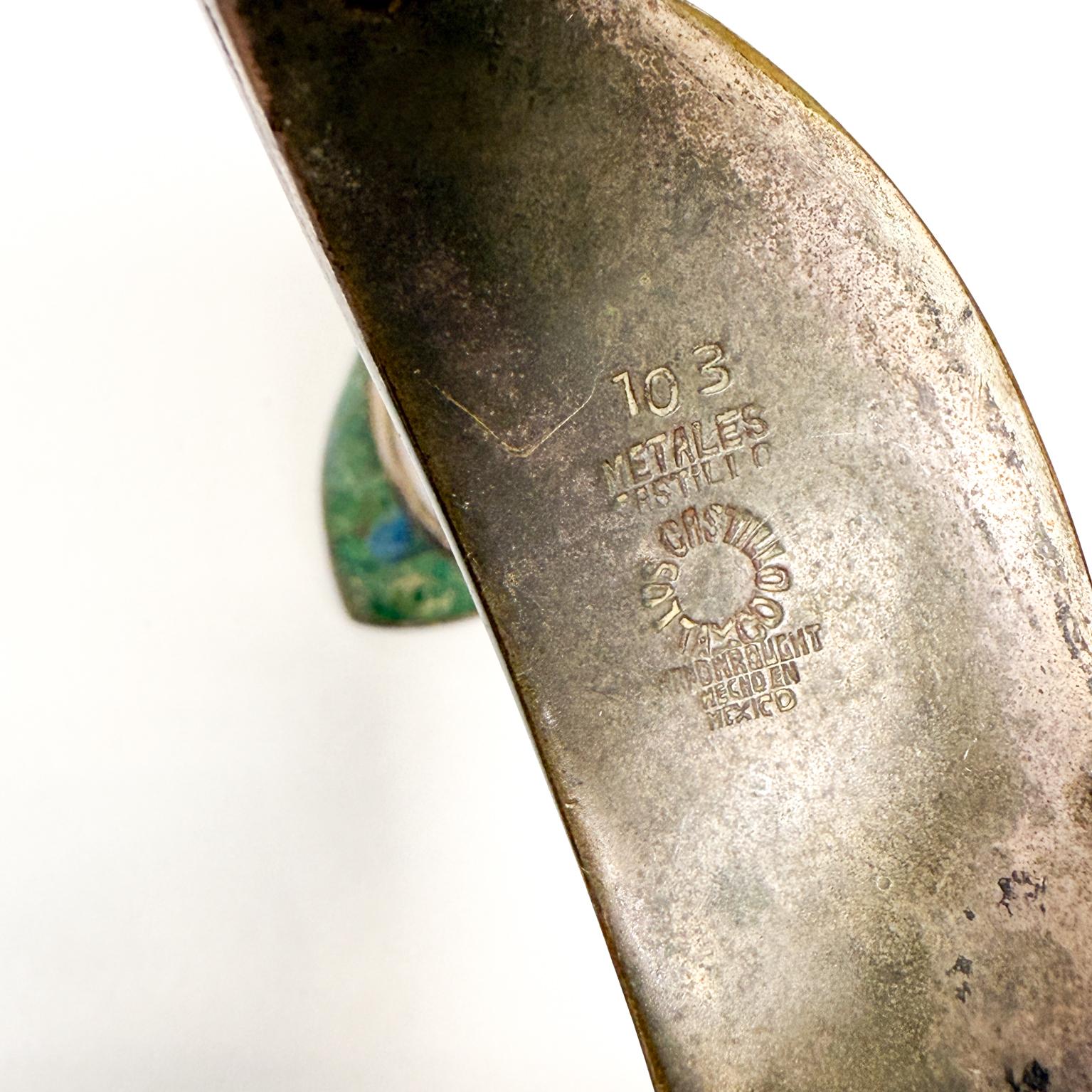 Los Castillo Abstract Fish- Pull Handles Malachite Sterling Mexican Modernist For Sale 5