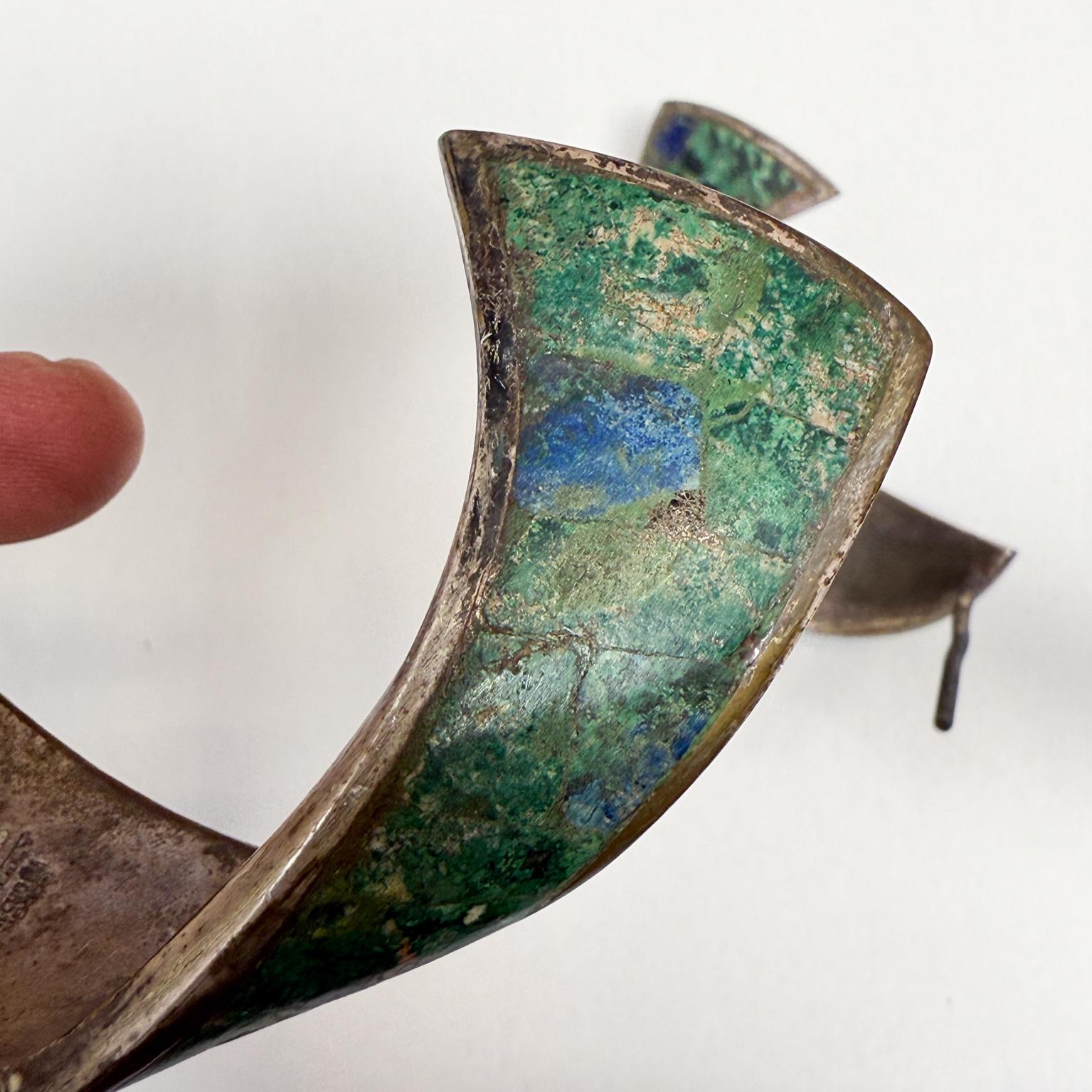Los Castillo Abstract Fish- Pull Handles Malachite Sterling Mexican Modernist In Good Condition For Sale In Chula Vista, CA