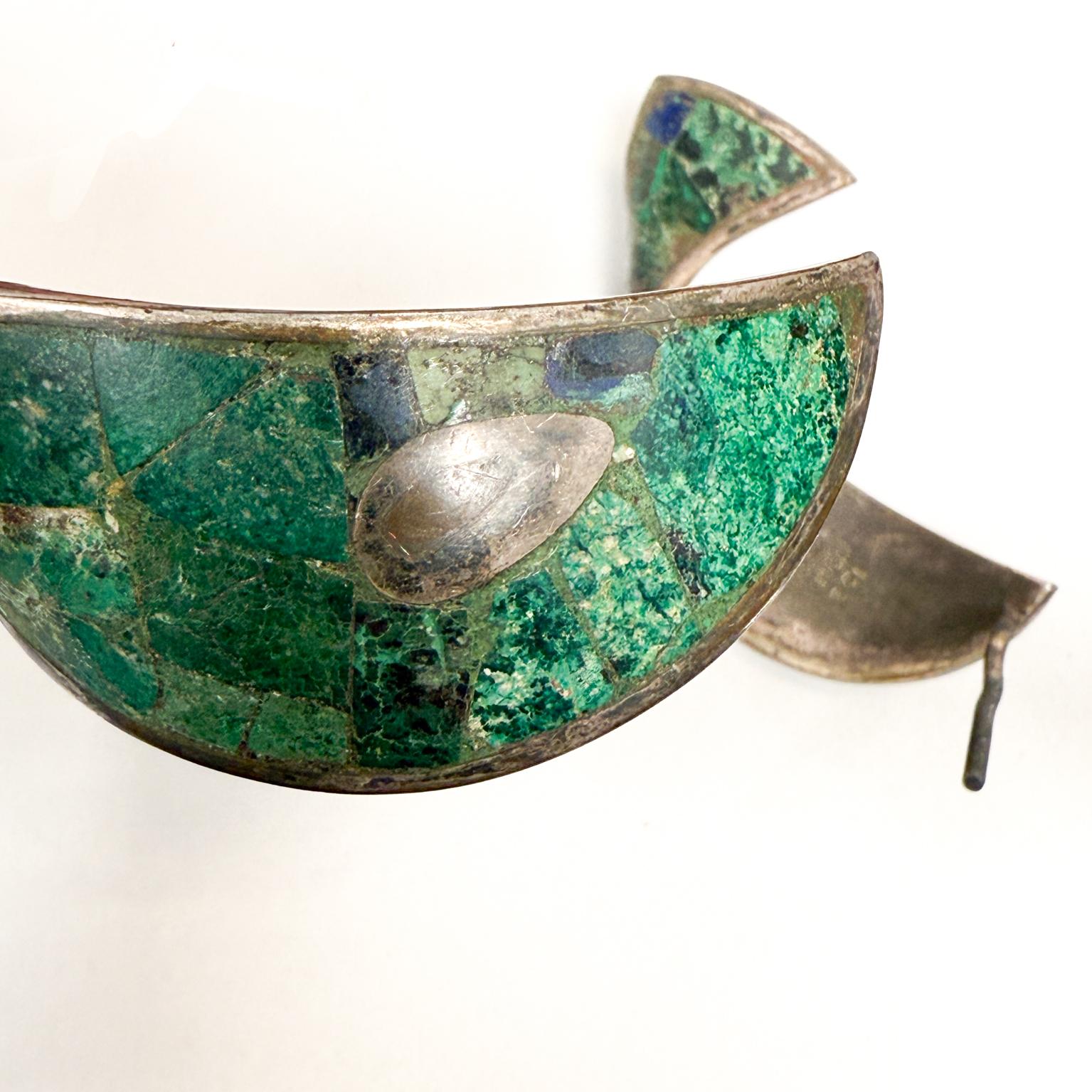 Mid-20th Century Los Castillo Abstract Fish- Pull Handles Malachite Sterling Mexican Modernist For Sale