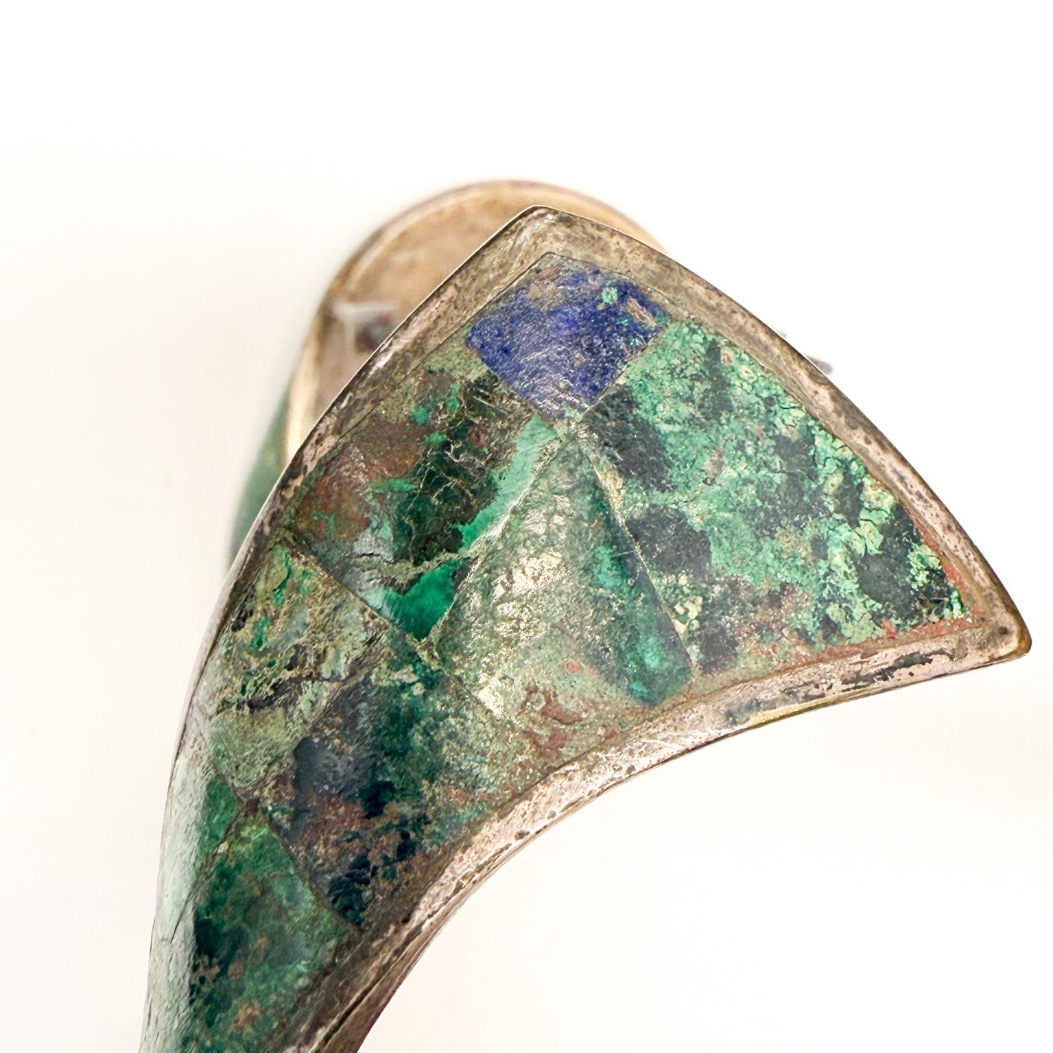 Los Castillo Abstract Fish- Pull Handles Malachite Sterling Mexican Modernist For Sale 1