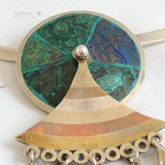 Los Castillo Fringe Collar Necklace Married Metals Azurite Malachite Mexico 1970