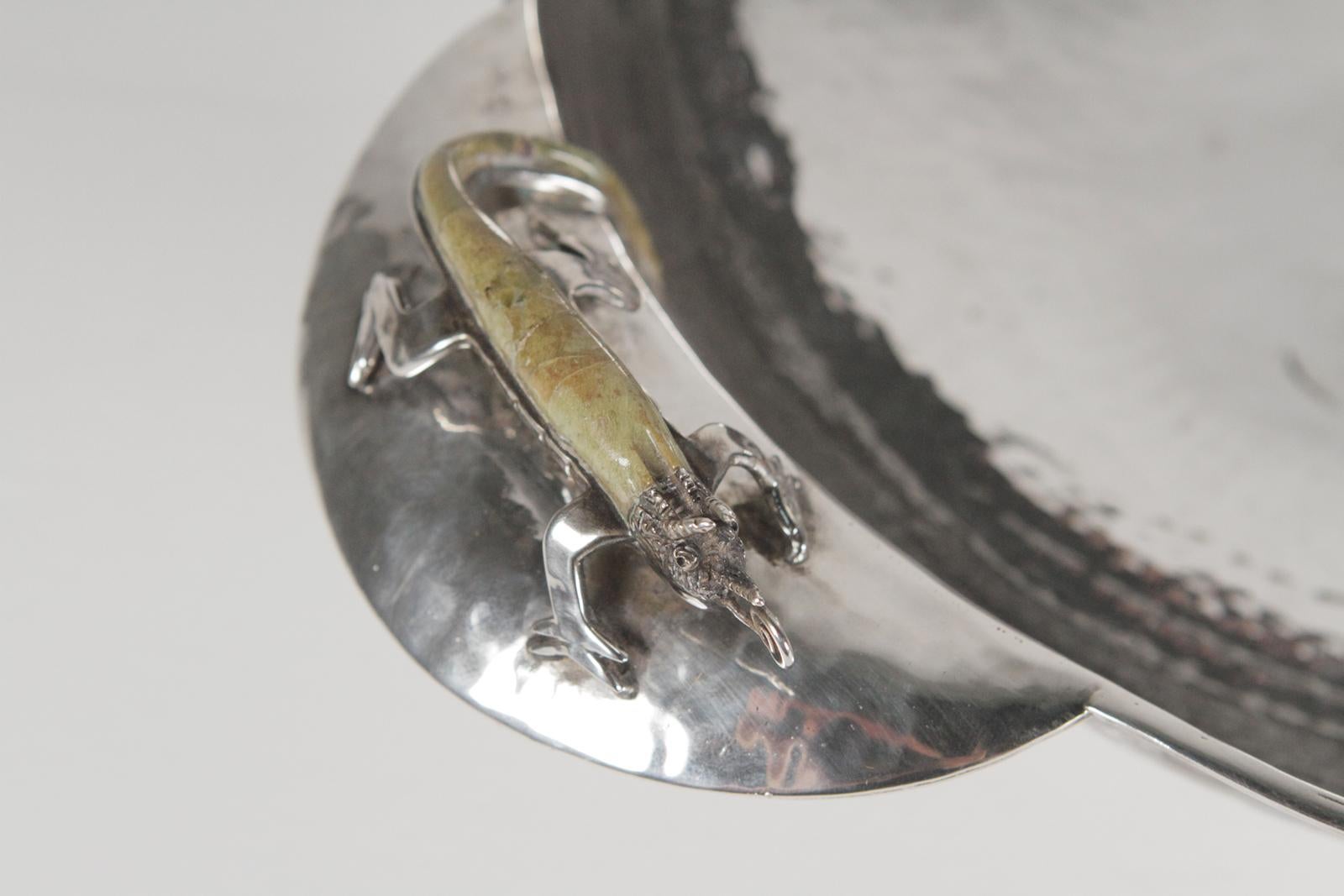 Los Castillo Hand-Hammered Lizard Bowl Wolmar Castillo, 1960s In Good Condition In Lambertville, NJ