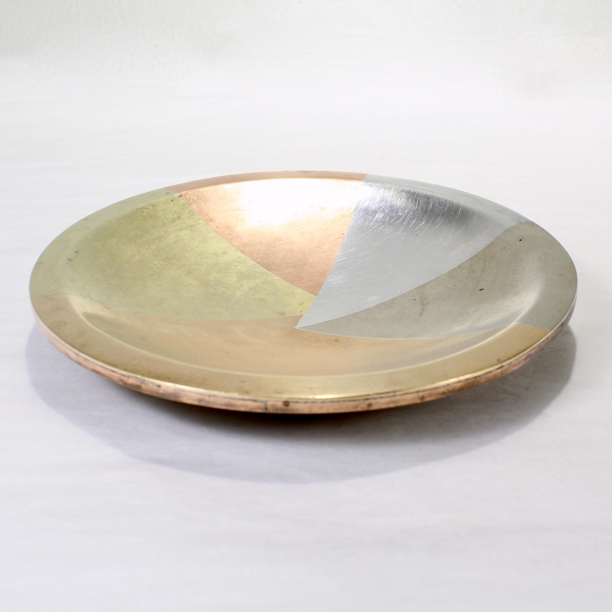 20th Century Los Castillo Metales Casados Mexican Modernist Handmade Mixed Metals Bowl / Dish