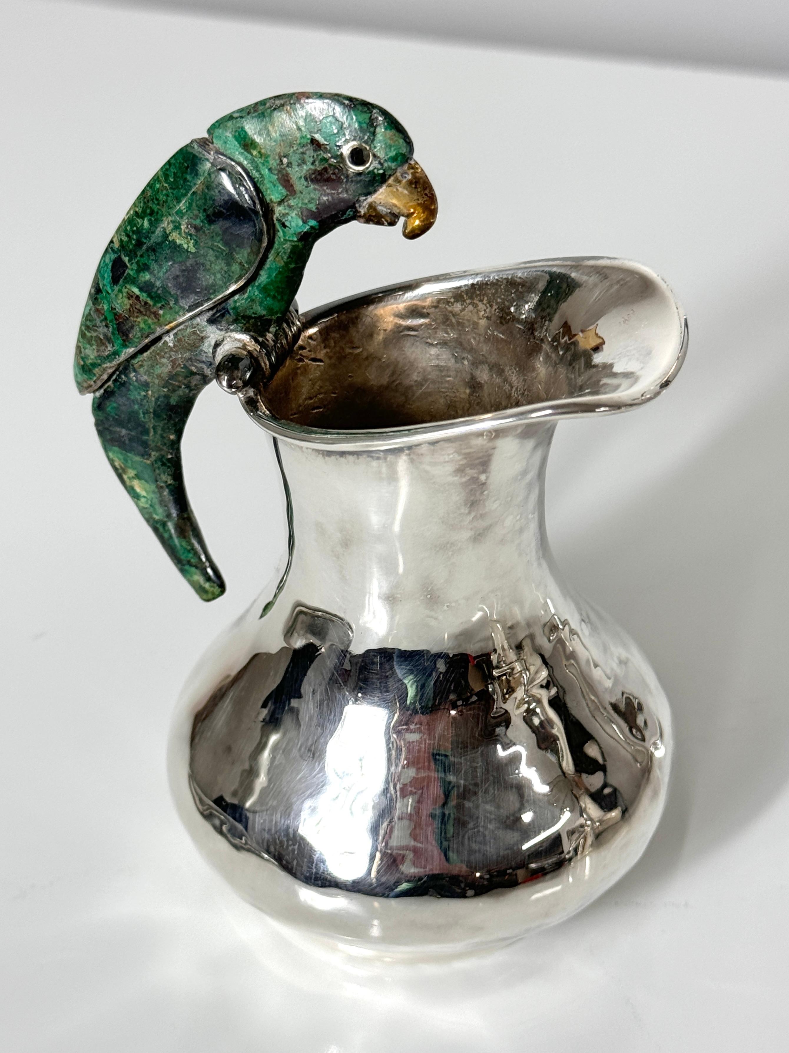 Los Castillo Mexico Silver Plate Parrot Creamer and Sugar Set with Serving Tray In Good Condition In Troy, MI