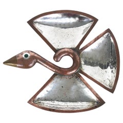Los Castillo Mid-Century Mixed Metals Bird Serving Plate, Mexico