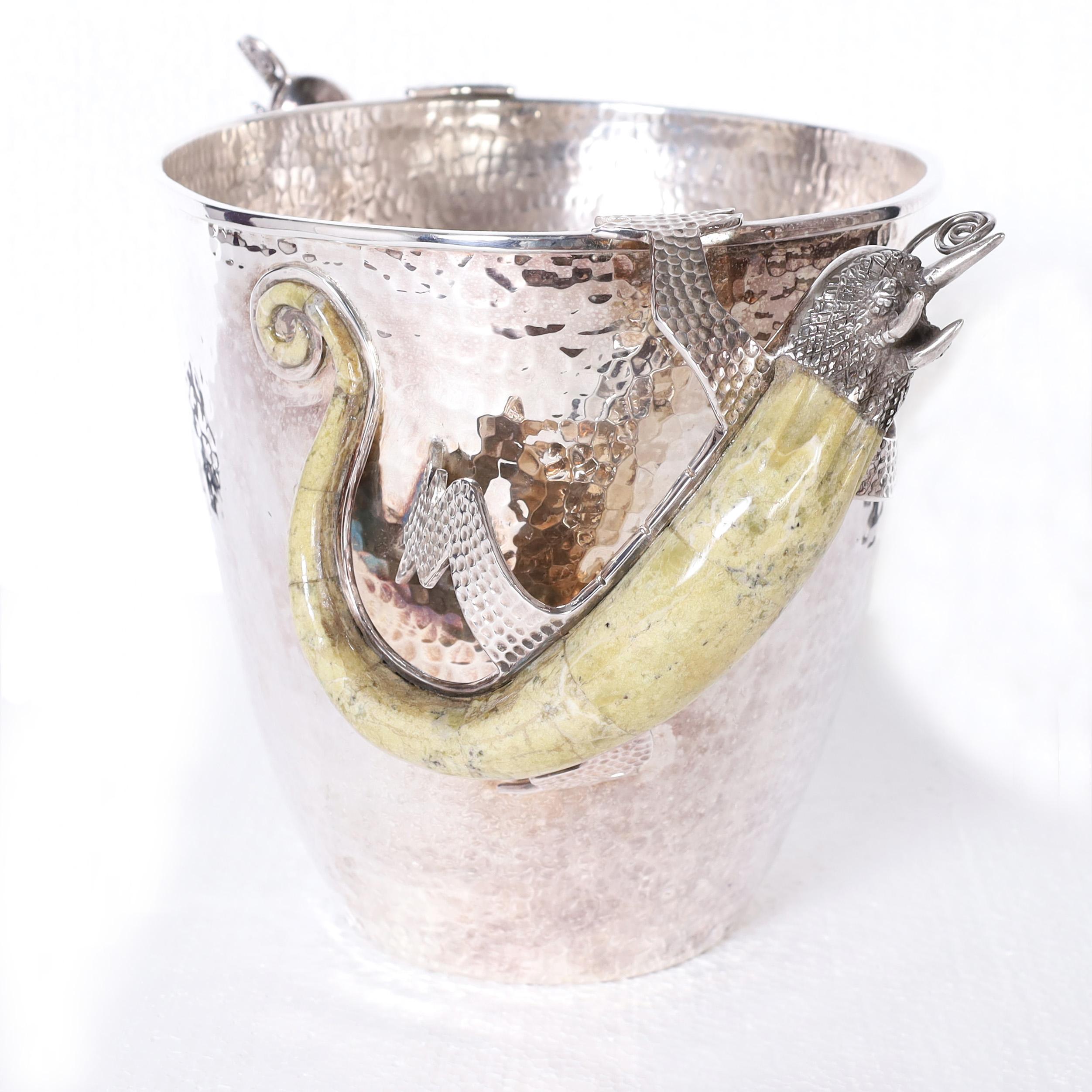 Mid-Century Modern Los Castillo Mid Century Silver Plate Ice Bucket with Lizard Handles For Sale
