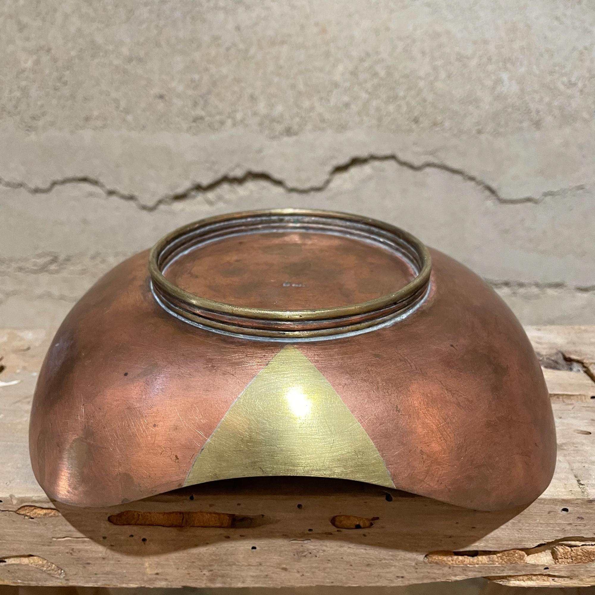 Brass 1960s Los Castillo Mixed Metal Bowl Sculptural Dish Mexico