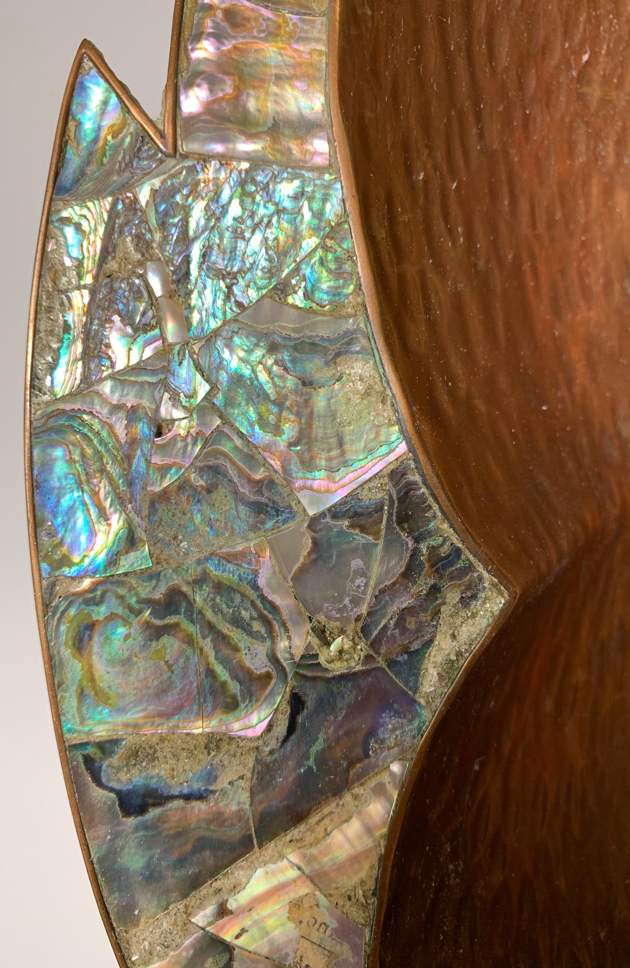 Mexican Los Castillo Mixed Metal and Abalone Fish Platter For Sale