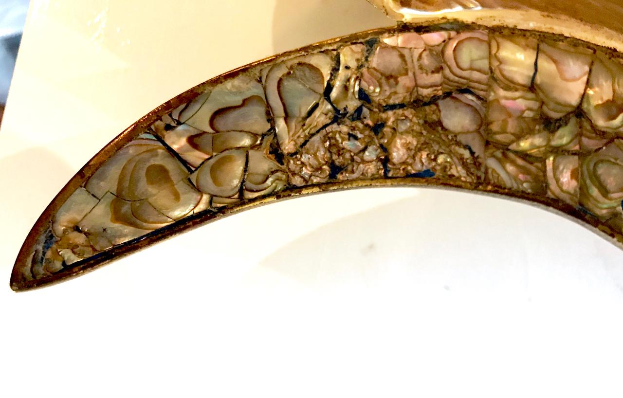 Mid-Century Modern Los Castillo Mixed Metal and Abalone Fish Platter, Mid-20th Century For Sale
