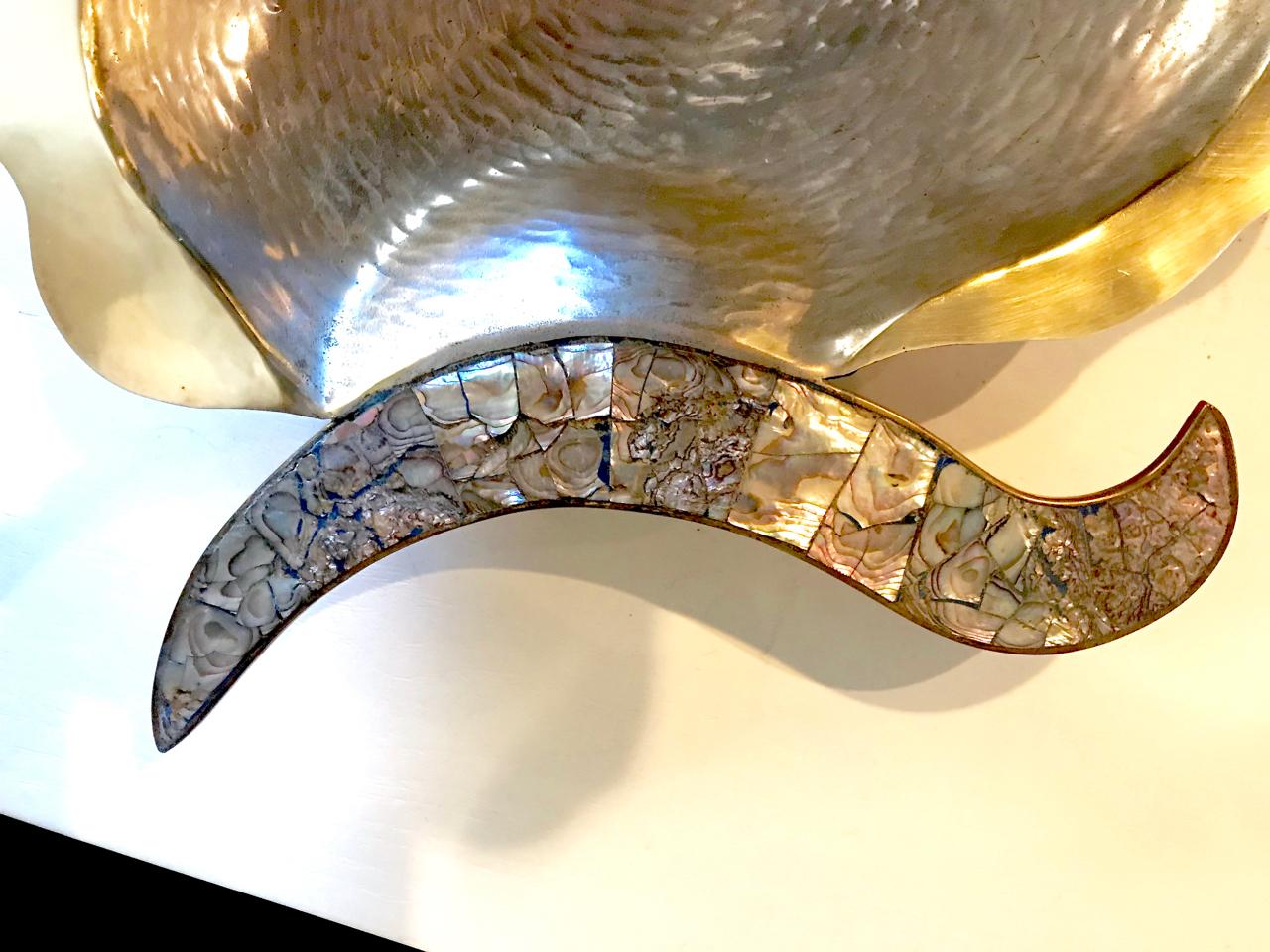 Hand-Crafted Los Castillo Mixed Metal and Abalone Fish Platter, Mid-20th Century For Sale