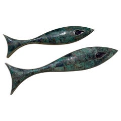 Los Castillo Modernist Large Fish Hardware Pull Handles Amethyst & Azurite 1940s