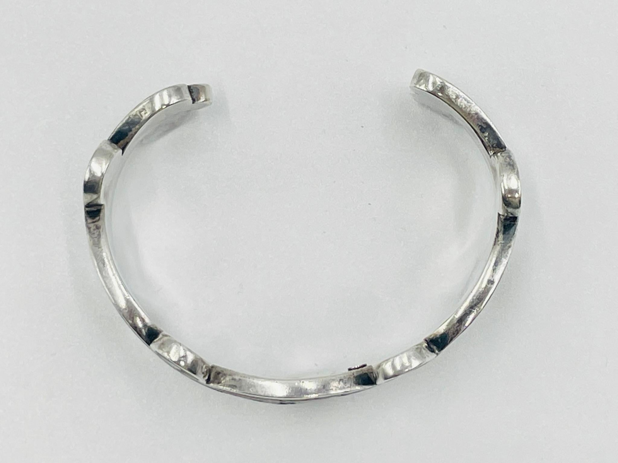 Los Castillo “Mosaico Azteca” Sterling Silver, Azurite & Lapis Inlay Cuff Bracel For Sale 4