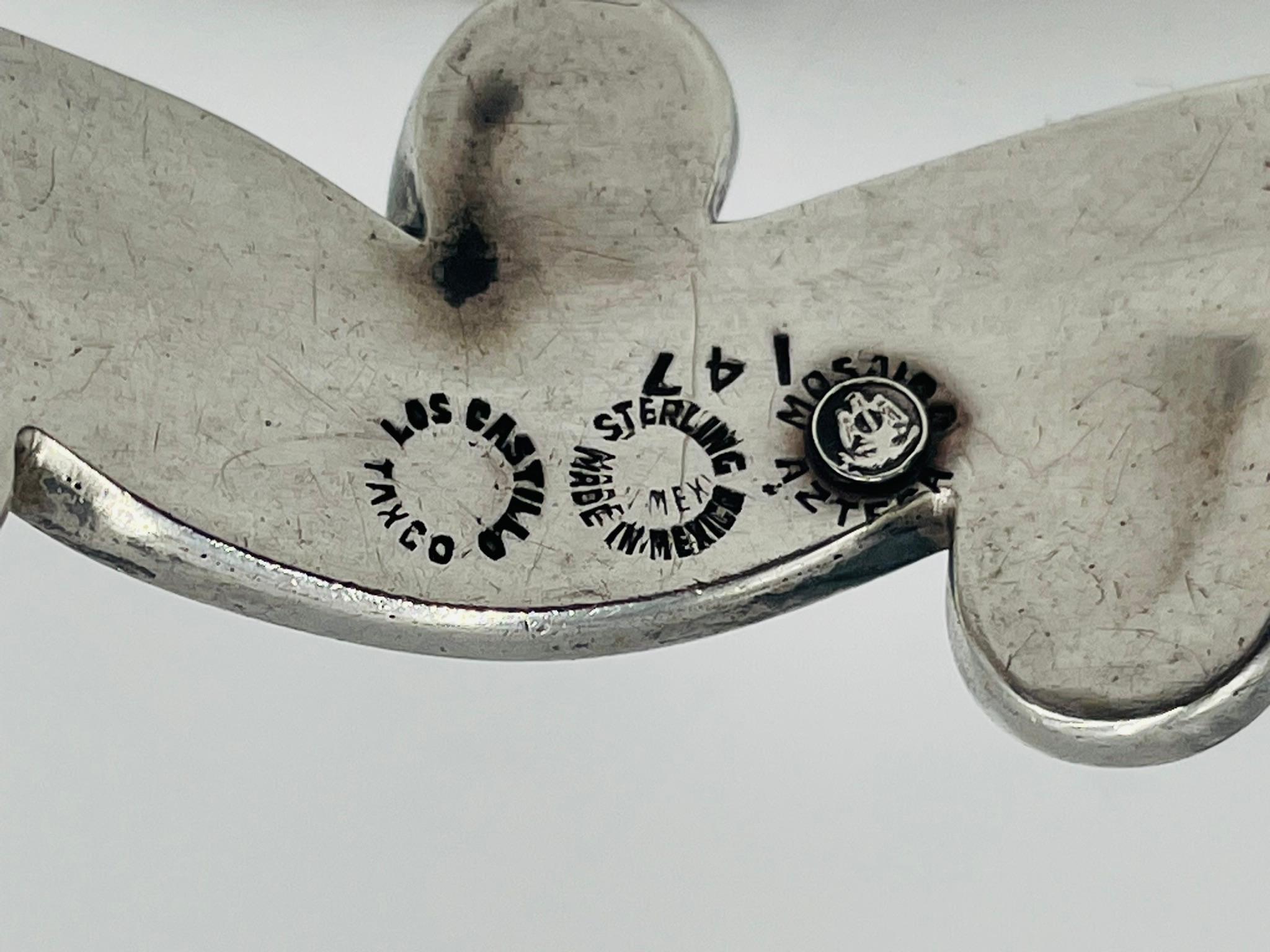 Los Castillo “Mosaico Azteca” Sterling Silver, Azurite & Lapis Inlay Cuff Bracel For Sale 12