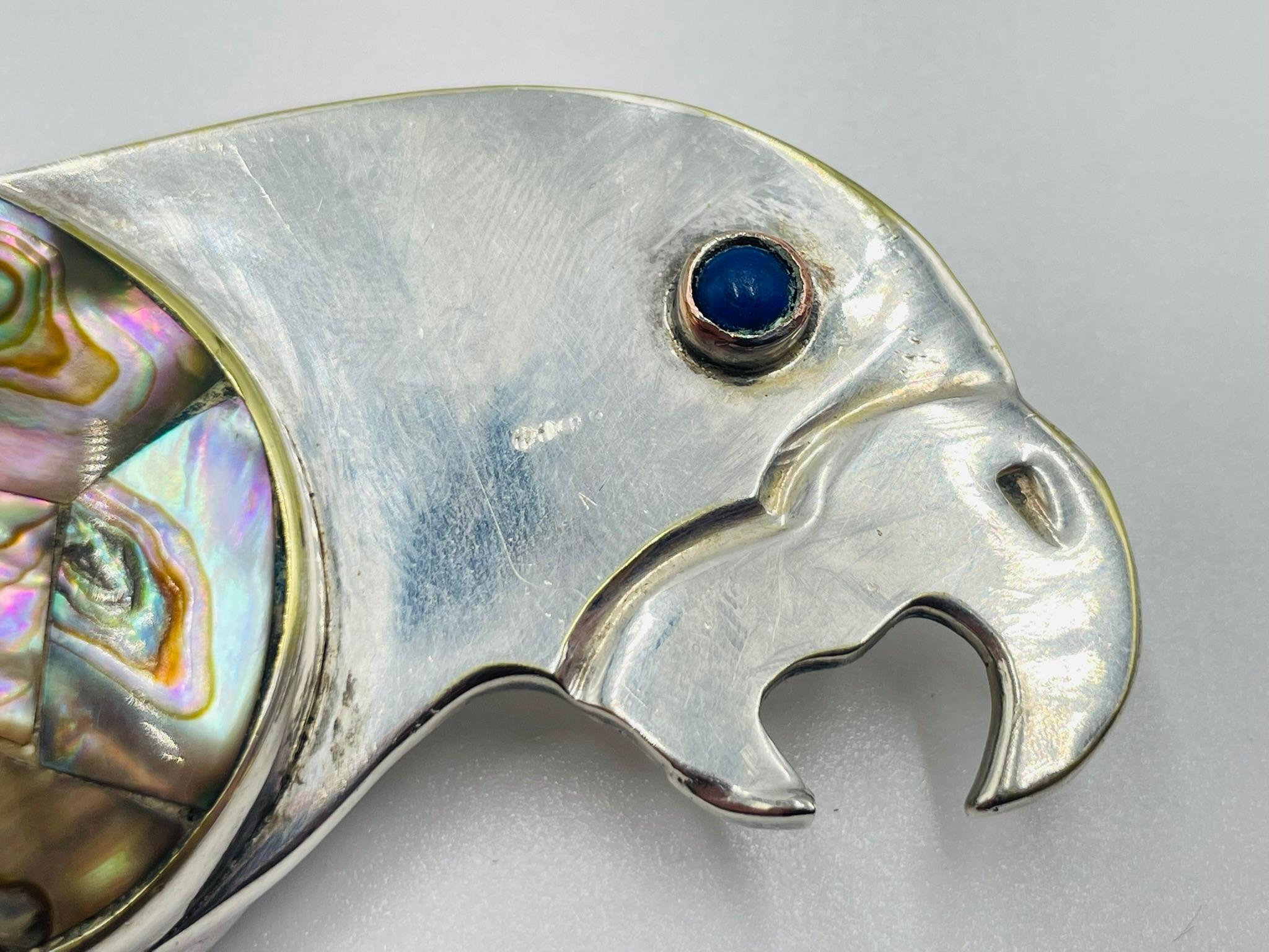 Los Castillo Parrot Bottle Opener in Silver Plate and Abalone Shell, Taxco Mexic For Sale 3