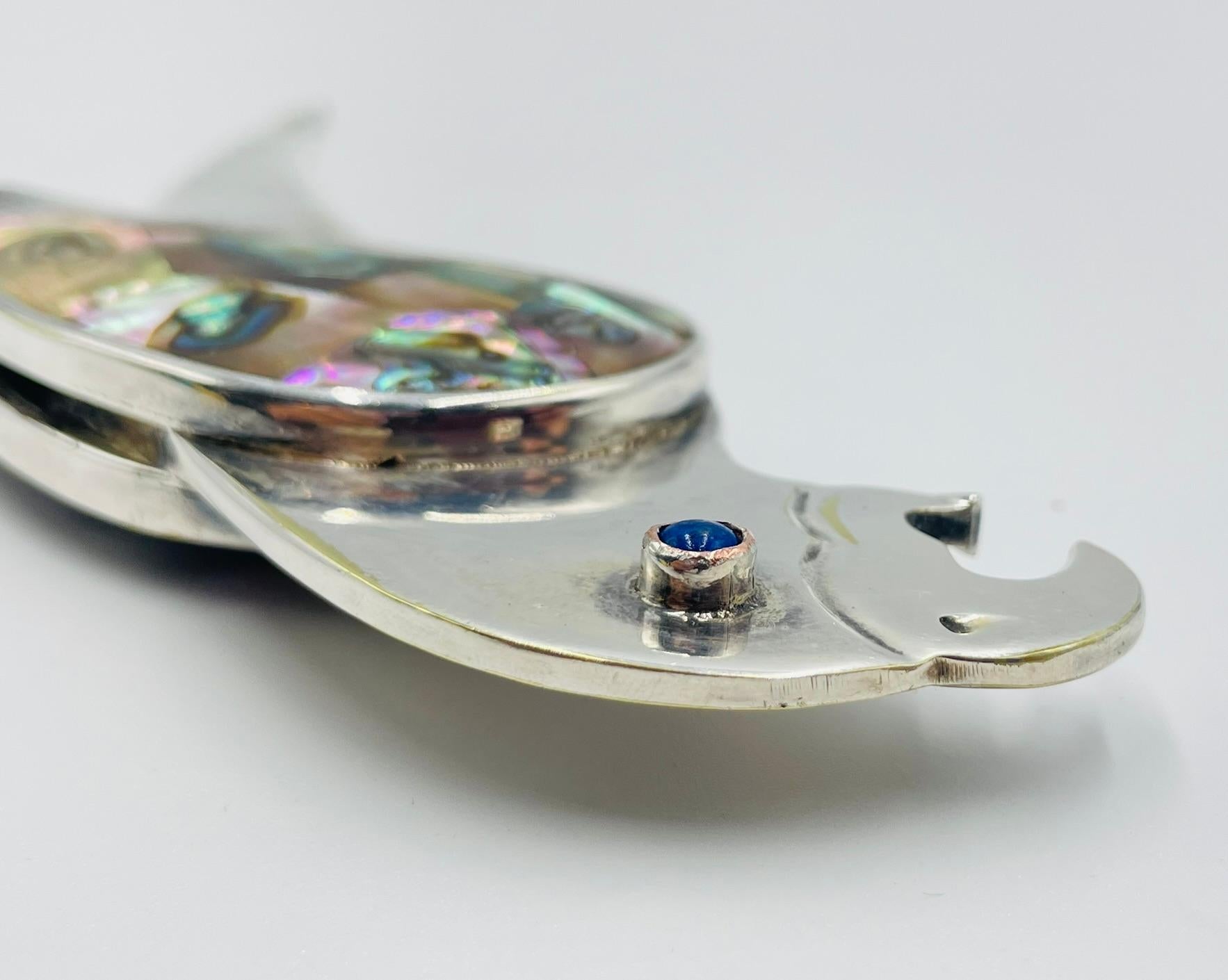 Los Castillo Parrot Bottle Opener in Silver Plate and Abalone Shell, Taxco Mexic For Sale 4