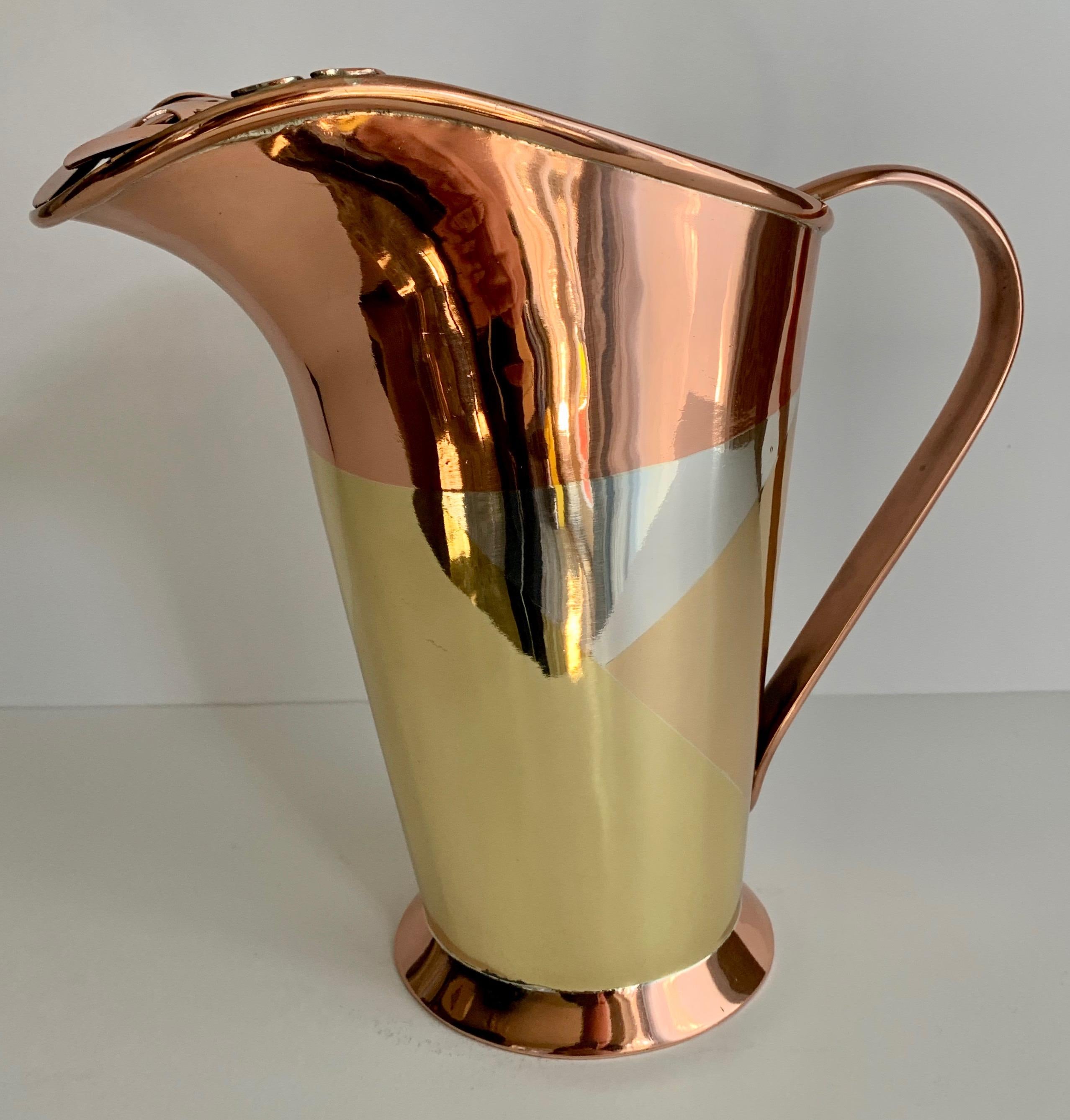 Mid-Century Modern Los Castillo Mexican Multi Metal Leaf Pitcher For Sale