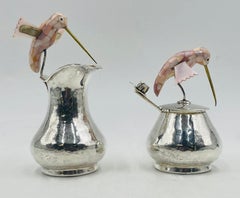 Los Castillo Silver Hummingbird Creamer, Sugar & Ladle, Taxco 1960s