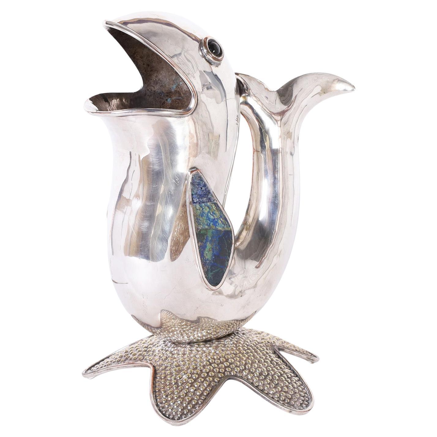 Los Castillo Silver Plate Fish Water Pitcher For Sale