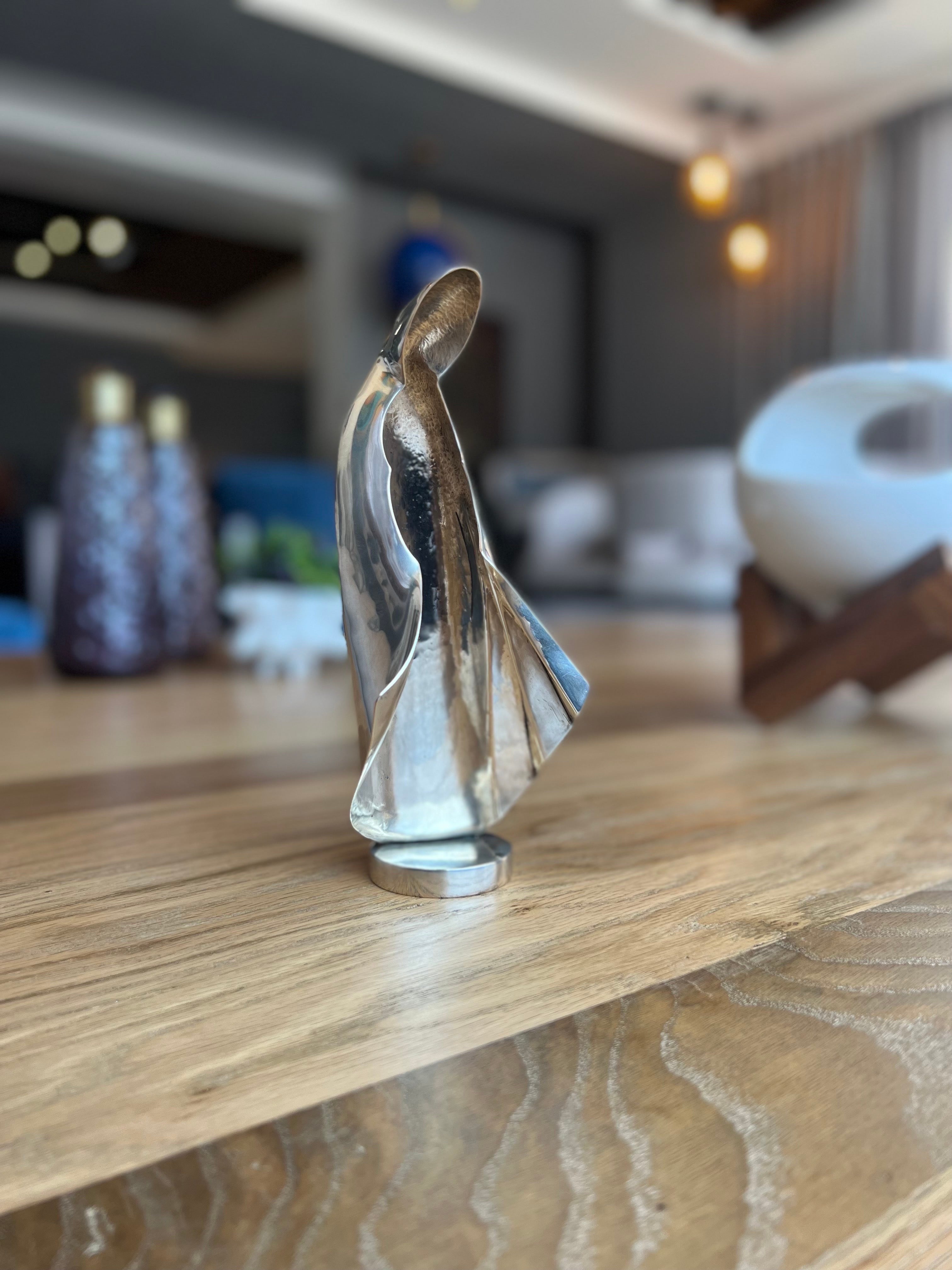 1960s Abstract Modern Virgin Mary sculpture Silverplate, marked Los Castillo Taxco, Handwrought Mexico