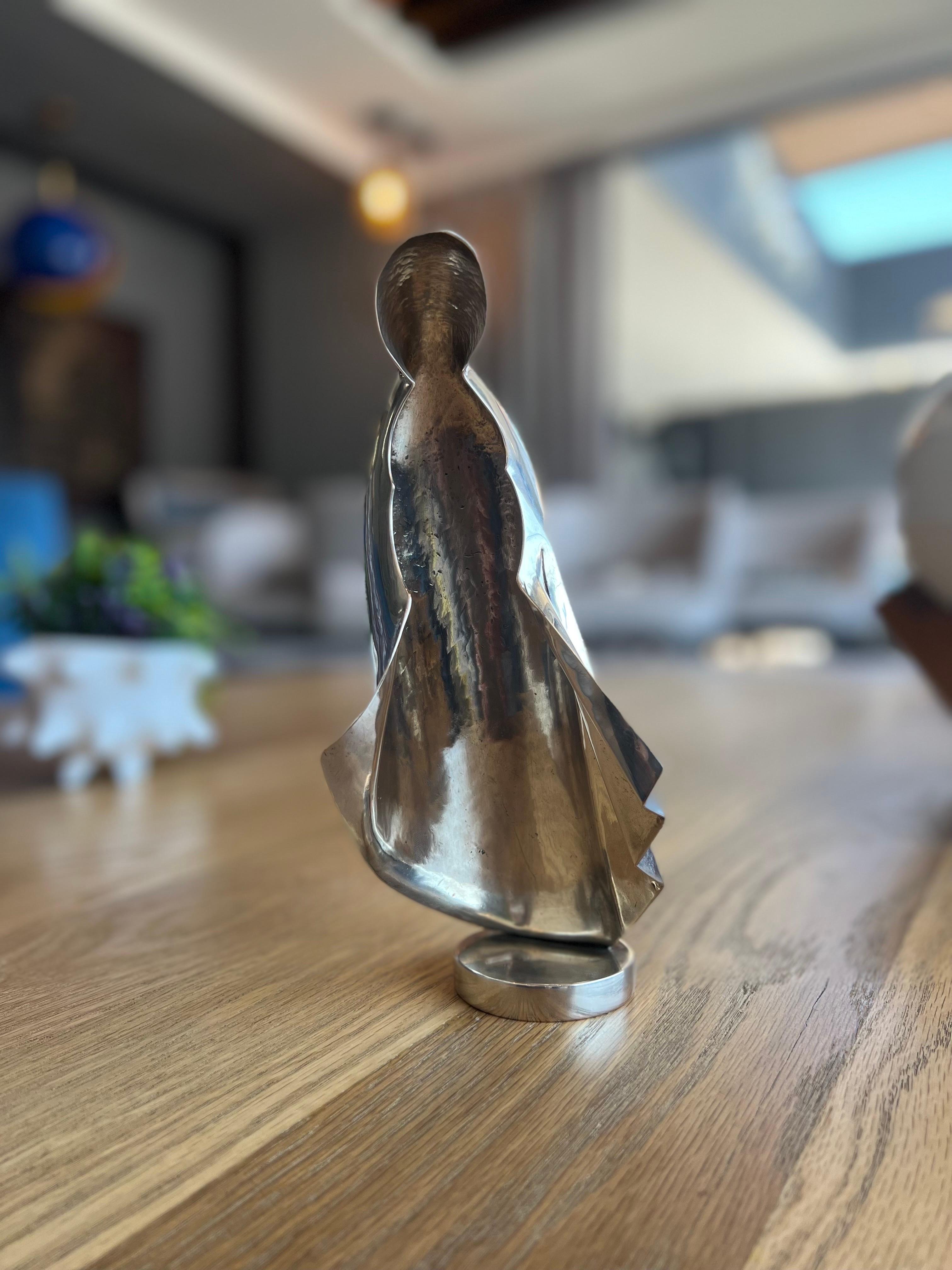 Mid-Century Modern Los Castillo Silver Plate Hand-Wrought Virgin Mary Statue