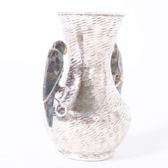 Los Castillo Silver Plate on Copper Vessel or Vase with Parrots
