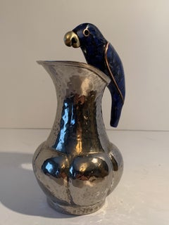 Los Castillo Silver Plate Pitcher with Lapis Parrot Handle