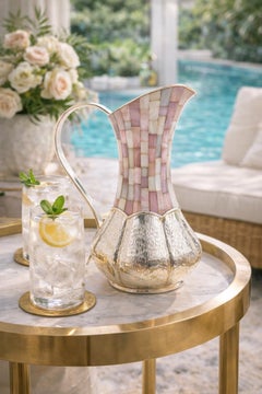 Los Castillo Silver-Plated & Mother of Pearl Water Pitcher, Mexican Modernism