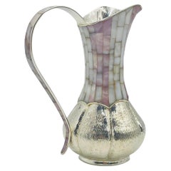 Los Castillo Silver-Plated & Mother of Pearl Water Pitcher, Mexican Modernism