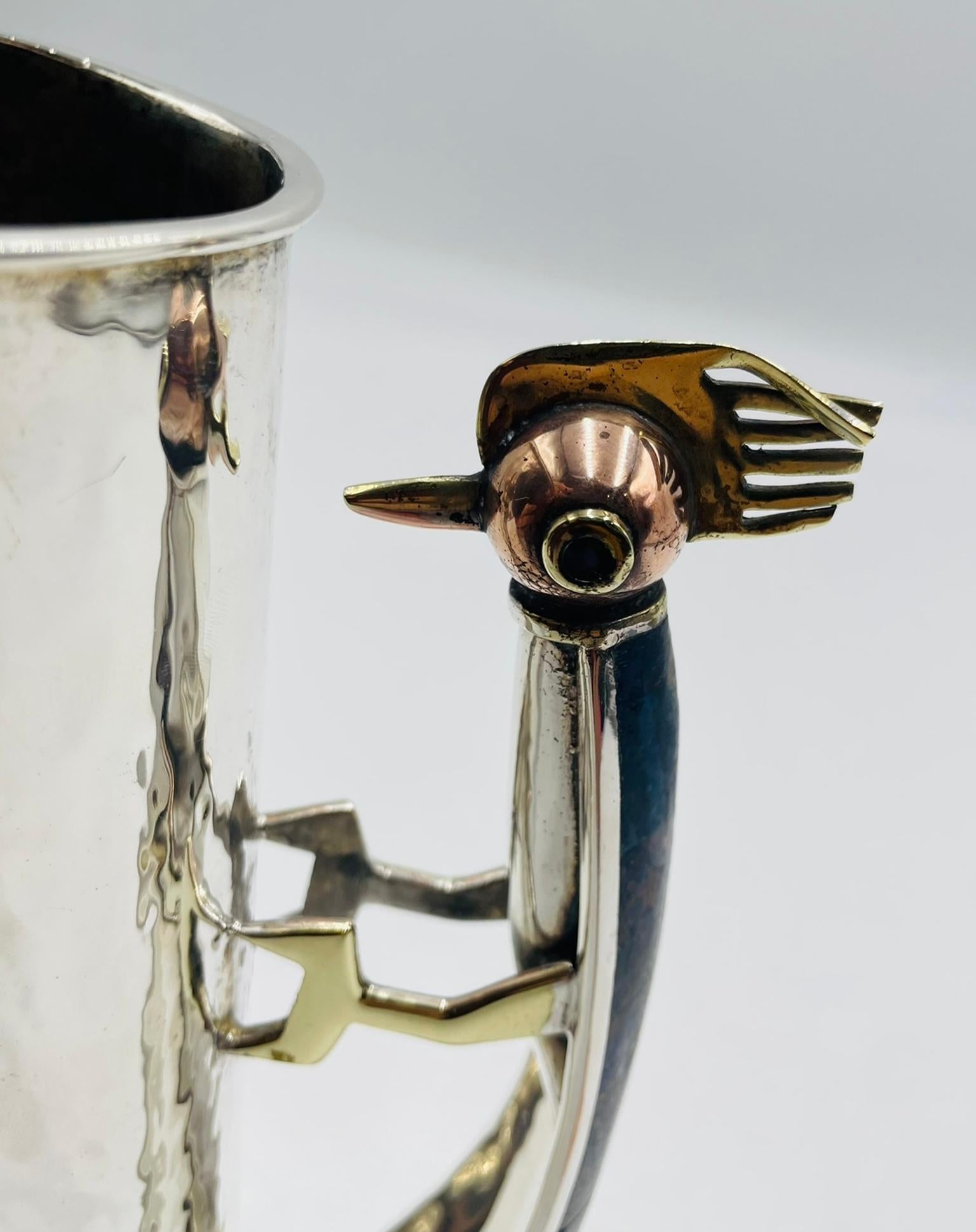 Los Castillo Silver-Plated Pitcher with Lapis Bird Handle, Taxco For Sale 5