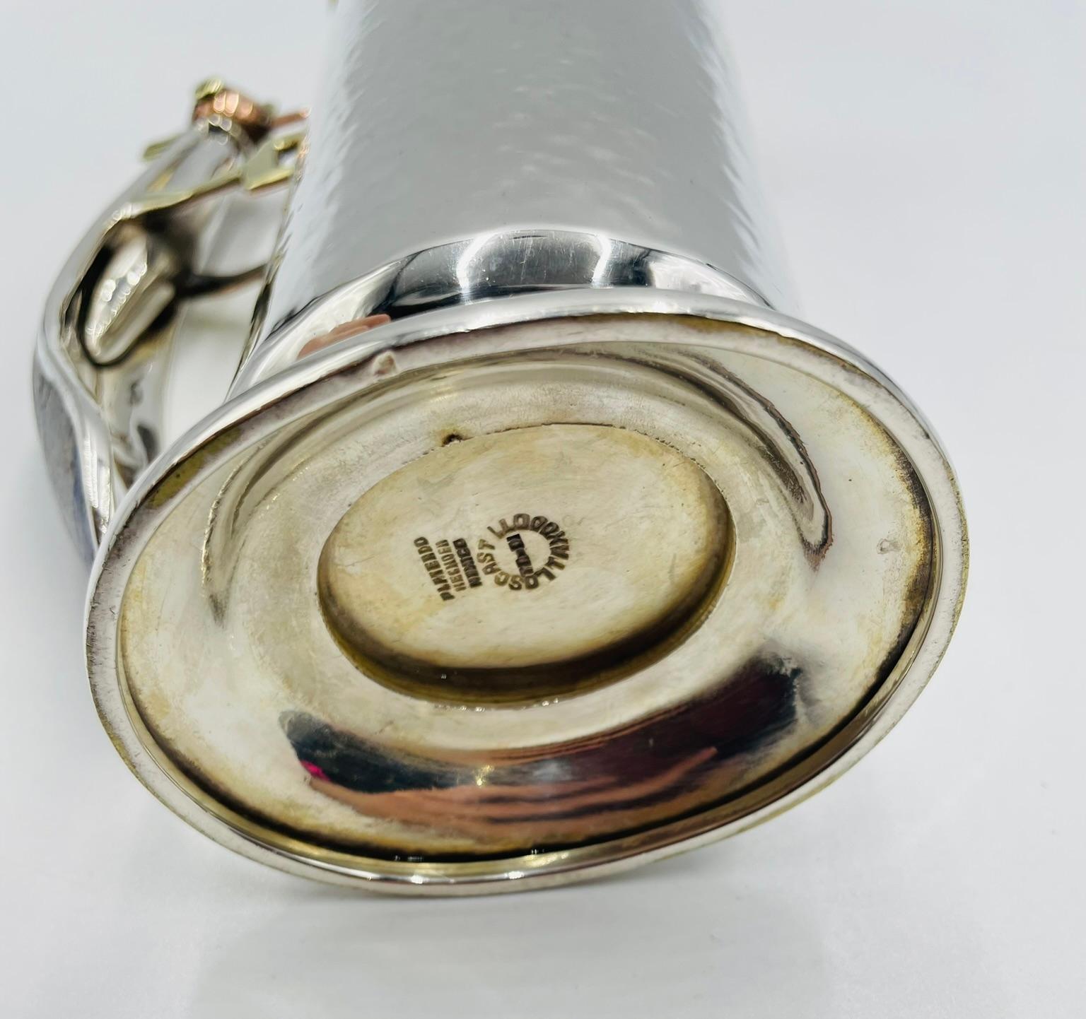 Los Castillo Silver-Plated Pitcher with Lapis Bird Handle, Taxco For Sale 8