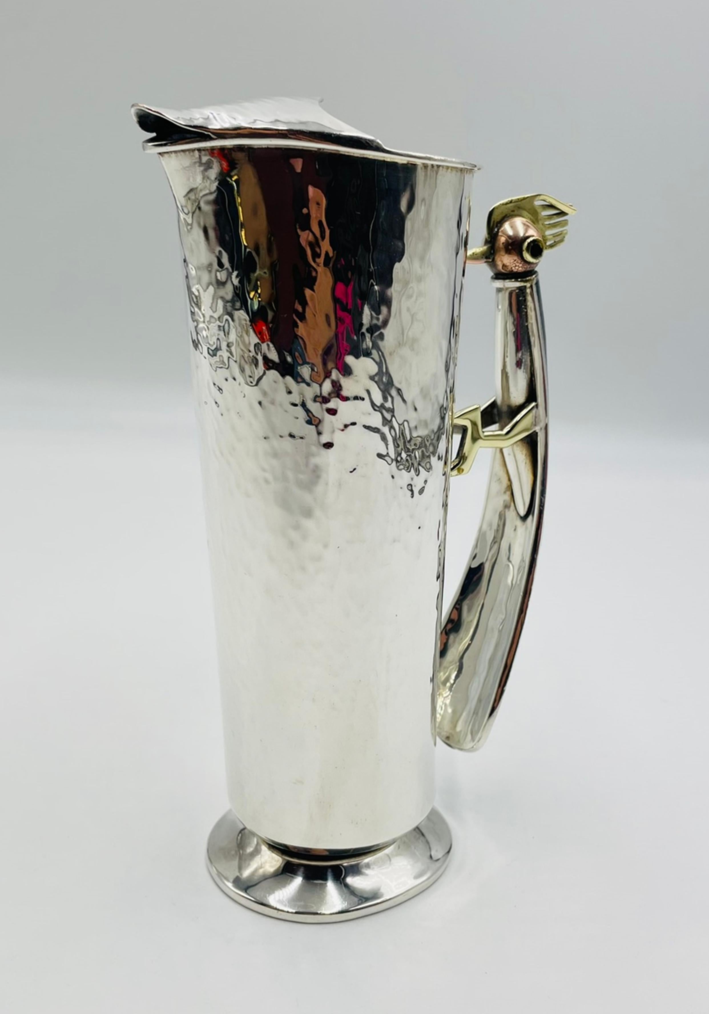 Mexican Los Castillo Silver-Plated Pitcher with Lapis Bird Handle, Taxco For Sale