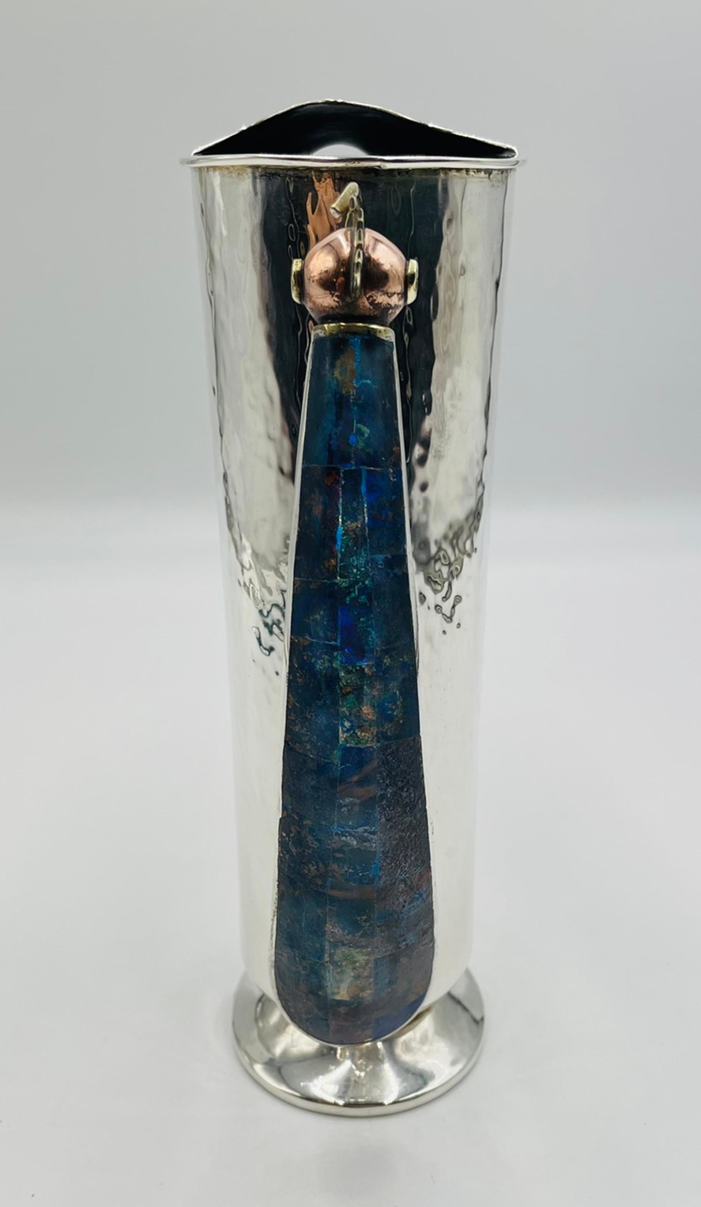 Los Castillo Silver-Plated Pitcher with Lapis Bird Handle, Taxco In Good Condition For Sale In Los Angeles, CA