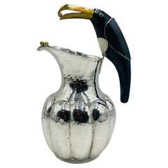 Los Castillo Silber Tukan-Krug mit Onyx- und Mischmetall-Intarsien, Mexiko 1960er Jahre