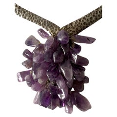 Los Castillo Sterling Silver Amethyst Mexican Modernist Necklace Earrings Set