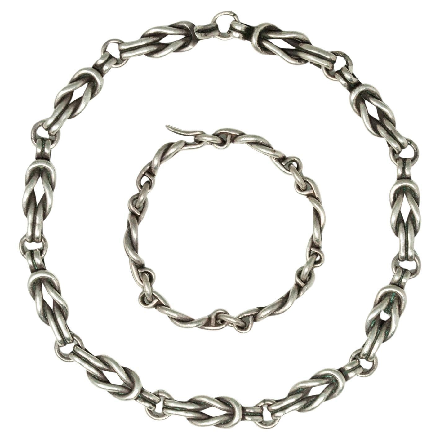 Los Castillo Sterling Silver Chain Link Necklace and Bracelet Set