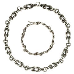 Los Castillo Sterling Silver Chain Link Necklace and Bracelet Set