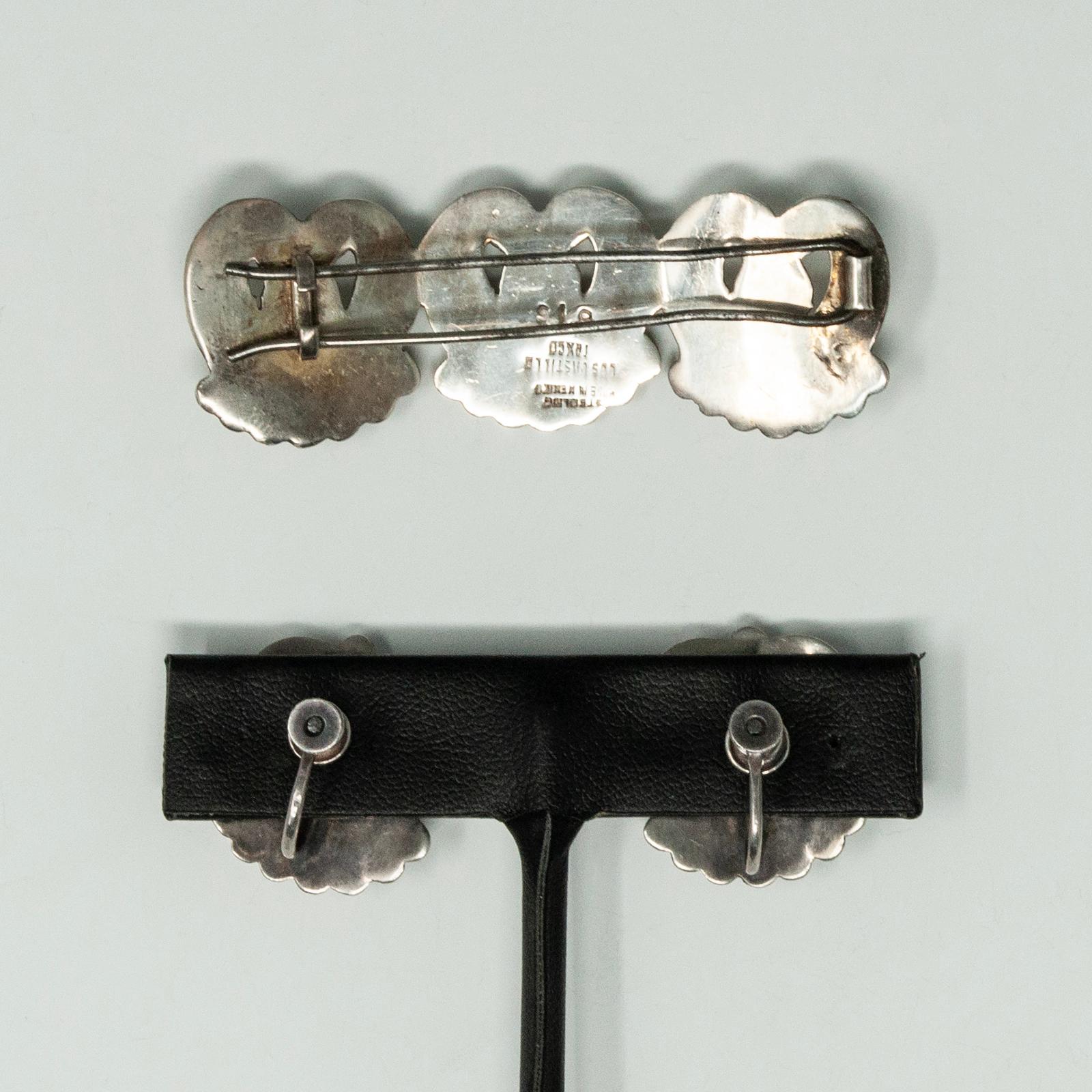 Los Castillo Sterling Silver Hair Clip and Earring Set Artesano en venta