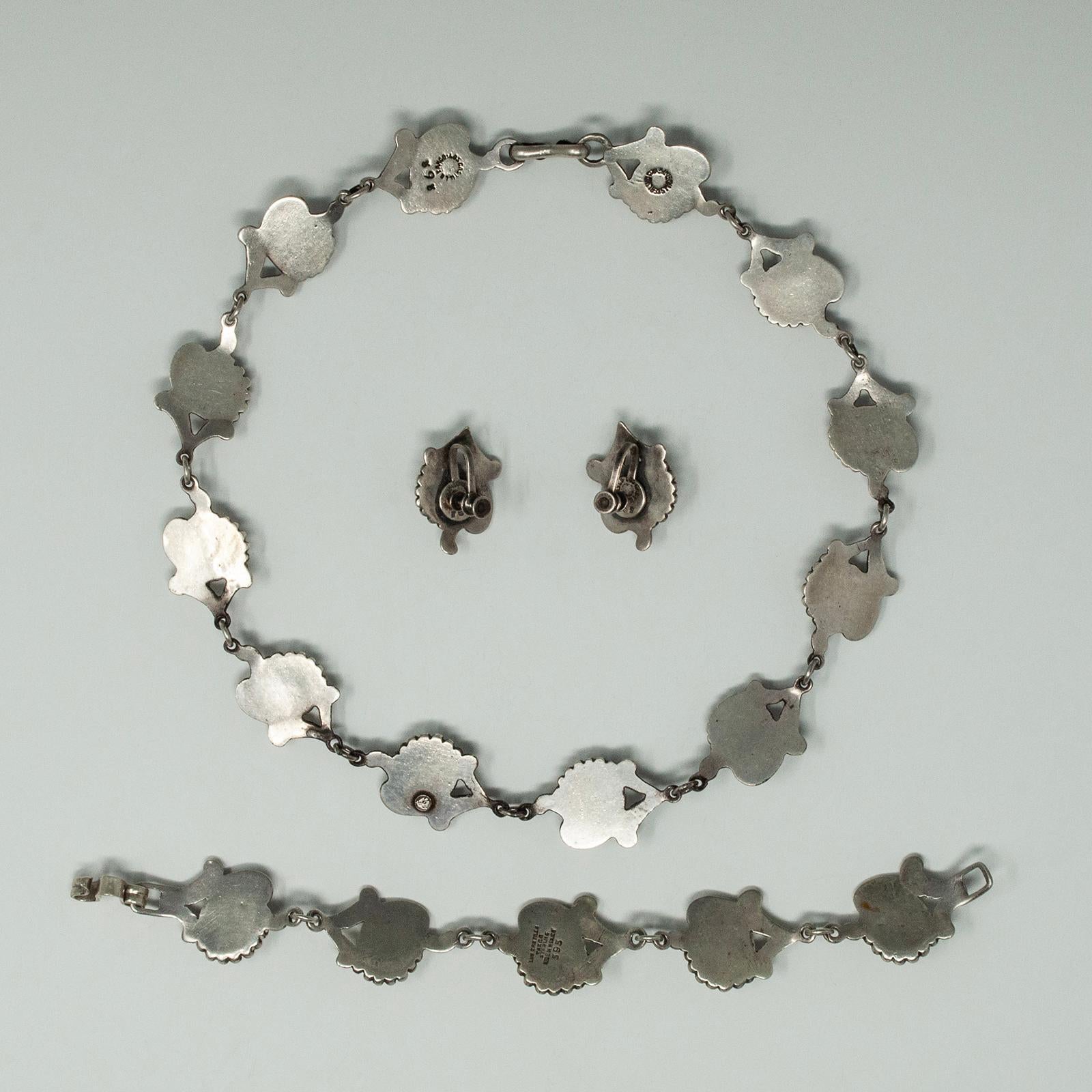Artisan Los Castillo : collier, bracelet et boucles d'oreilles en argent sterling en vente