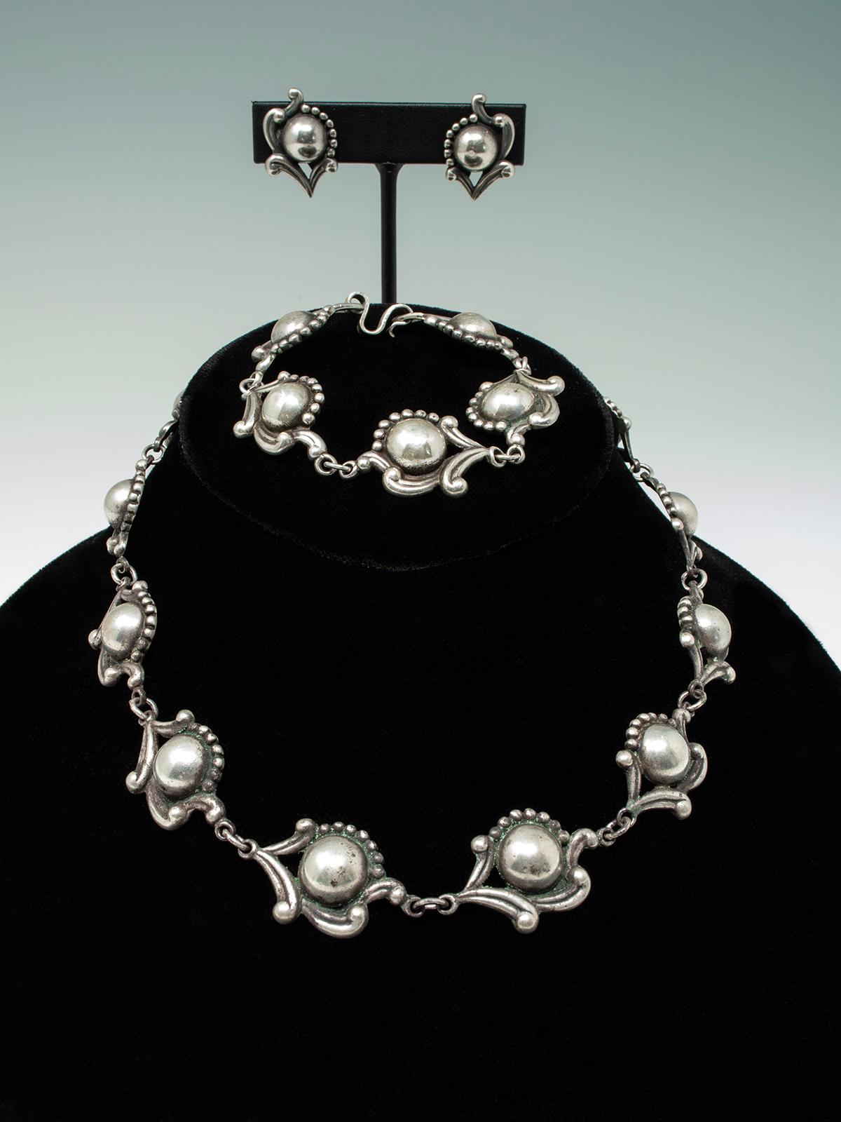 Taille ronde Los Castillo : collier, bracelet et boucles d'oreilles en argent sterling en vente