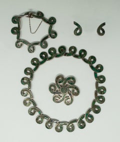 Los Castillo Sterling Silber Halskette, Armband, Brosche und Ohrring Set