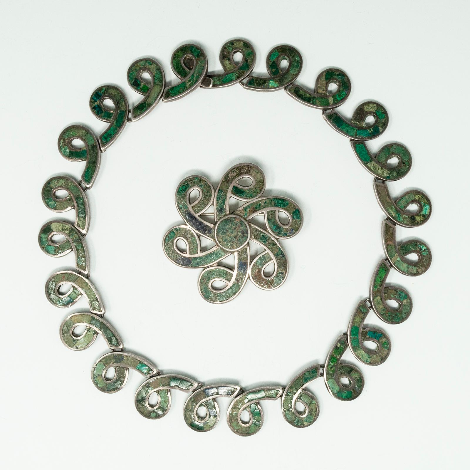 Women's Los Castillo Sterling Silver Necklace, Bracelet, Brooch and Earring Set For Sale