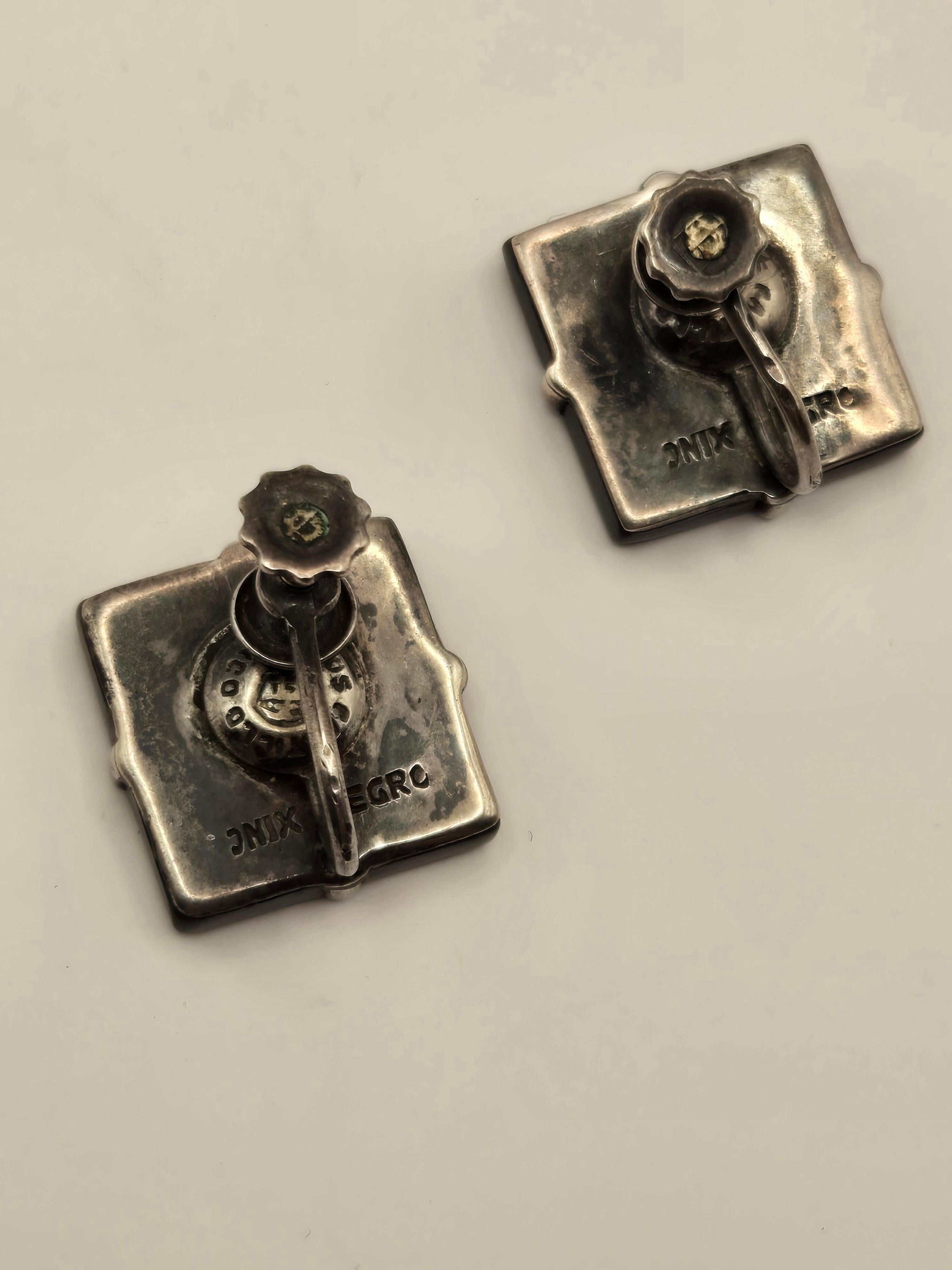 Women's or Men's Los Castillo Sterling Silver Square Screw Back Earrings For Sale