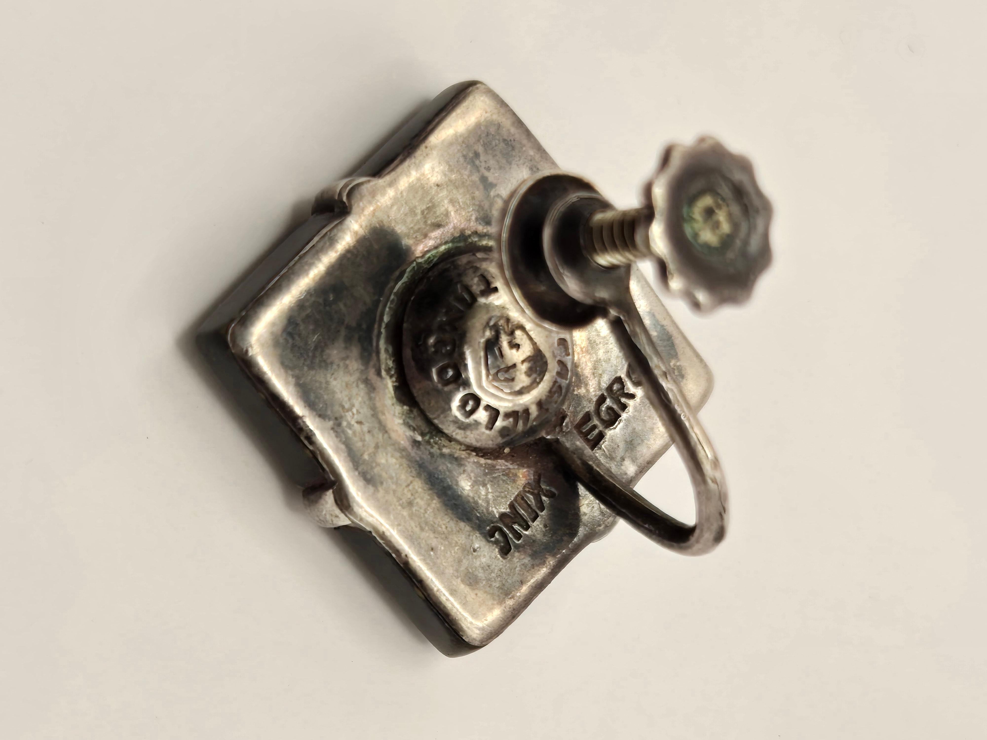 Los Castillo Sterling Silver Square Screw Back Earrings For Sale 1